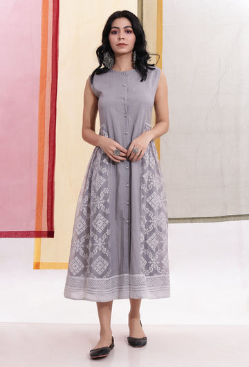 Cotton & Sheer Brasso Organza Flared Dress